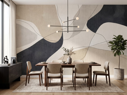 Beige & Black Organic Waves wallpaper in a styled room, view 2