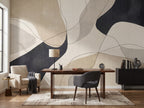 Beige & Black Organic Waves wallpaper in a styled room, view 3