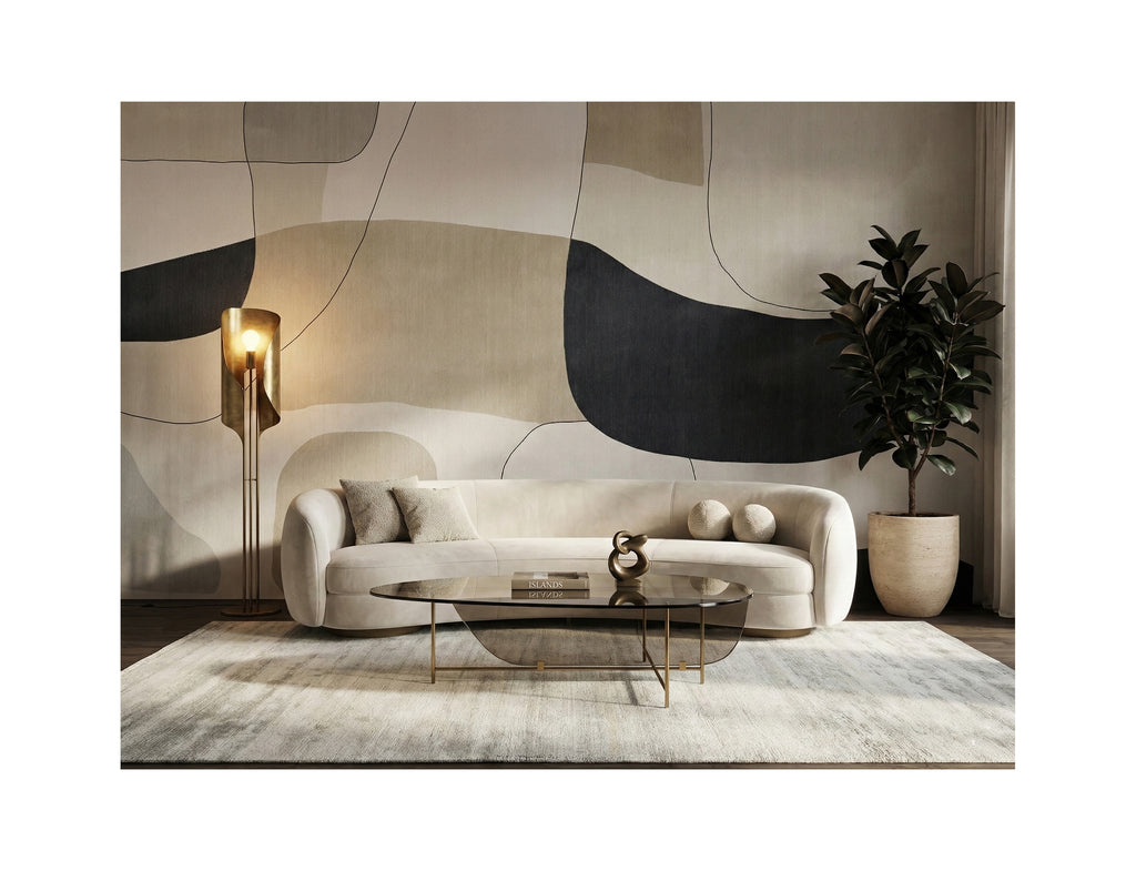 Beige & Charcoal Abstract Forms wallpaper in a styled room, view 1