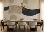 Beige & Charcoal Abstract Forms wallpaper in a styled room, view 3