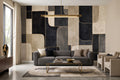 Black & Beige Retro Geometric Blocks wallpaper in a styled room, view 1