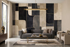 Black & Beige Retro Geometric Blocks wallpaper in a styled room, view 1