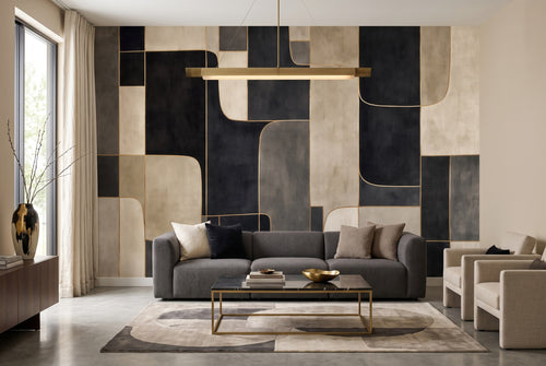 Black & Beige Retro Geometric Blocks wallpaper in a styled room, view 1