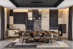 Black & Beige Retro Geometric Blocks wallpaper in a styled room, view 2