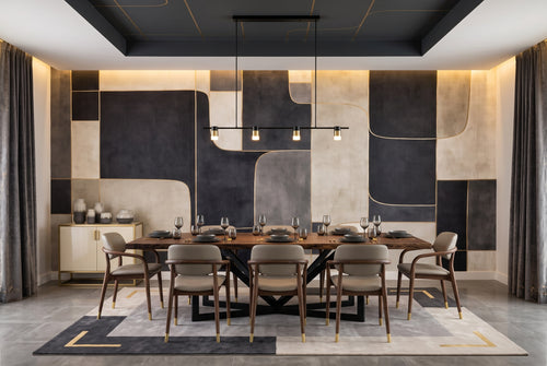 Black & Beige Retro Geometric Blocks wallpaper in a styled room, view 2