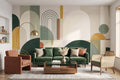 Green & Mustard Geometric Arches wallpaper in a styled room, view 1