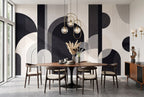 Monochrome Abstract Arches wallpaper in a styled room, view 2