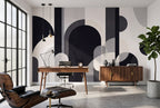 Monochrome Abstract Arches wallpaper in a styled room, view 3