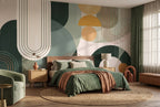 Green & Mustard Retro Circles wallpaper in a styled room, view 2