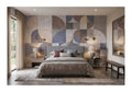 Blue, Gray & Beige Circles and Arches wallpaper in a styled room, view 1
