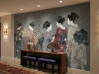 Traditional Japanese Kimono Figures wallpaper in a styled room, view 3