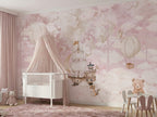 Pink Flying Ship & Balloons wallpaper in a styled room, view 1
