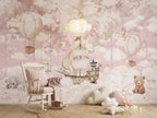 Pink Flying Ship & Balloons wallpaper in a styled room, view 3