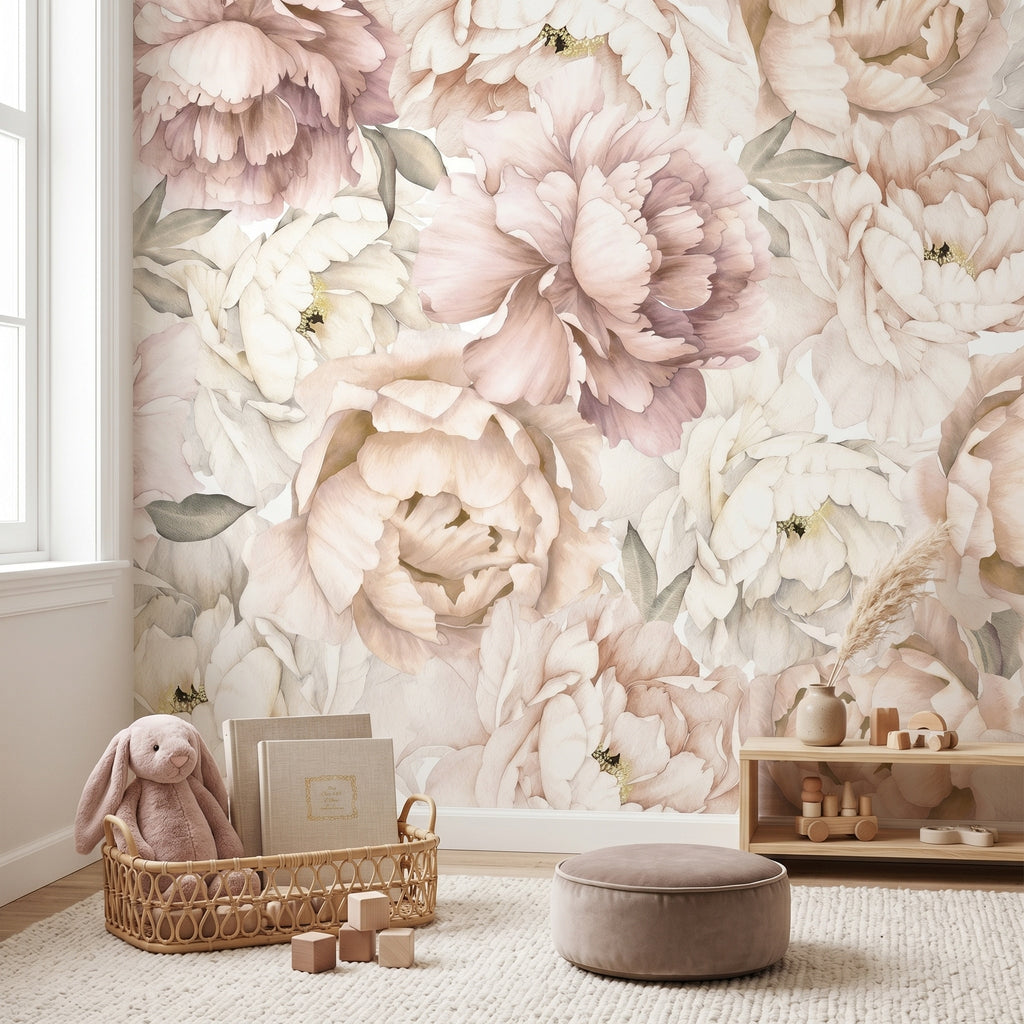 Blush Peony Garden wallpaper in a styled room, view 3