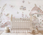 Pastel Mushroom Fairy Garden wallpaper in a styled room, view 3