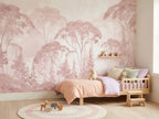 Pink Watercolor Forest wallpaper in a styled room, view 2