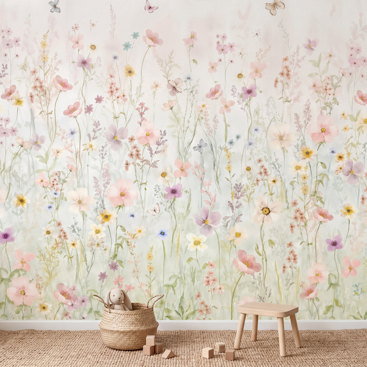 Pastel Wildflower Meadow wallpaper in a styled room, view 3