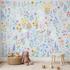 Wildflowers on Blue wallpaper in a styled room, view 3