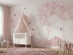 Pink Forest & Butterflies wallpaper in a styled room, view 1