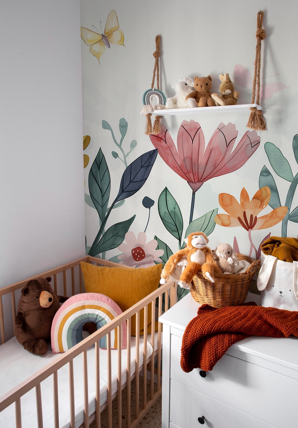 Colorful Oversized Garden Flowers wallpaper in a styled room, view 3