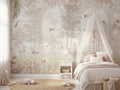 Pastel Flamingo Forest wallpaper in a styled room, view 1