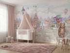 Paris & Teddy Bear Balloons wallpaper in a styled room, view 1