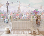 Paris & Teddy Bear Balloons wallpaper in a styled room, view 2