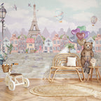 Paris & Teddy Bear Balloons wallpaper in a styled room, view 3