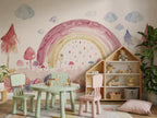 Pink Rainbow & Mushroom Garden wallpaper in a styled room, view 3