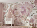 Pink & Lilac Oversized Flowers wallpaper in a styled room, view 1