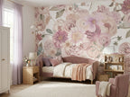 Pink & Lilac Oversized Flowers wallpaper in a styled room, view 3