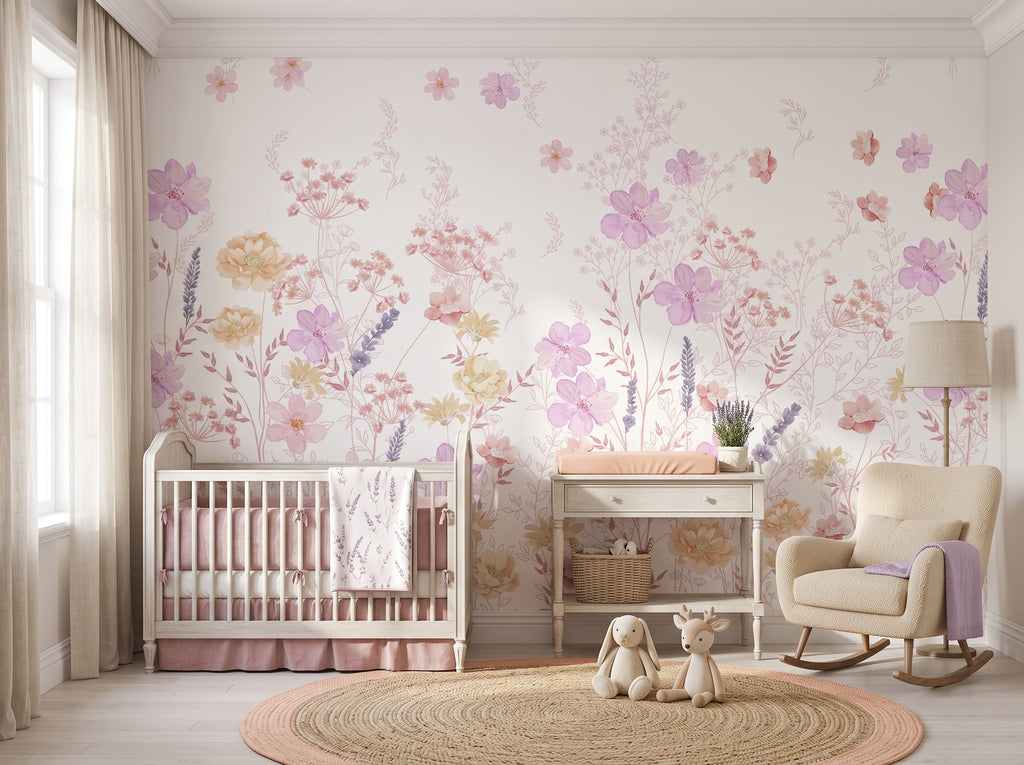 Pastel Flower Garden wallpaper in a styled room, view 1