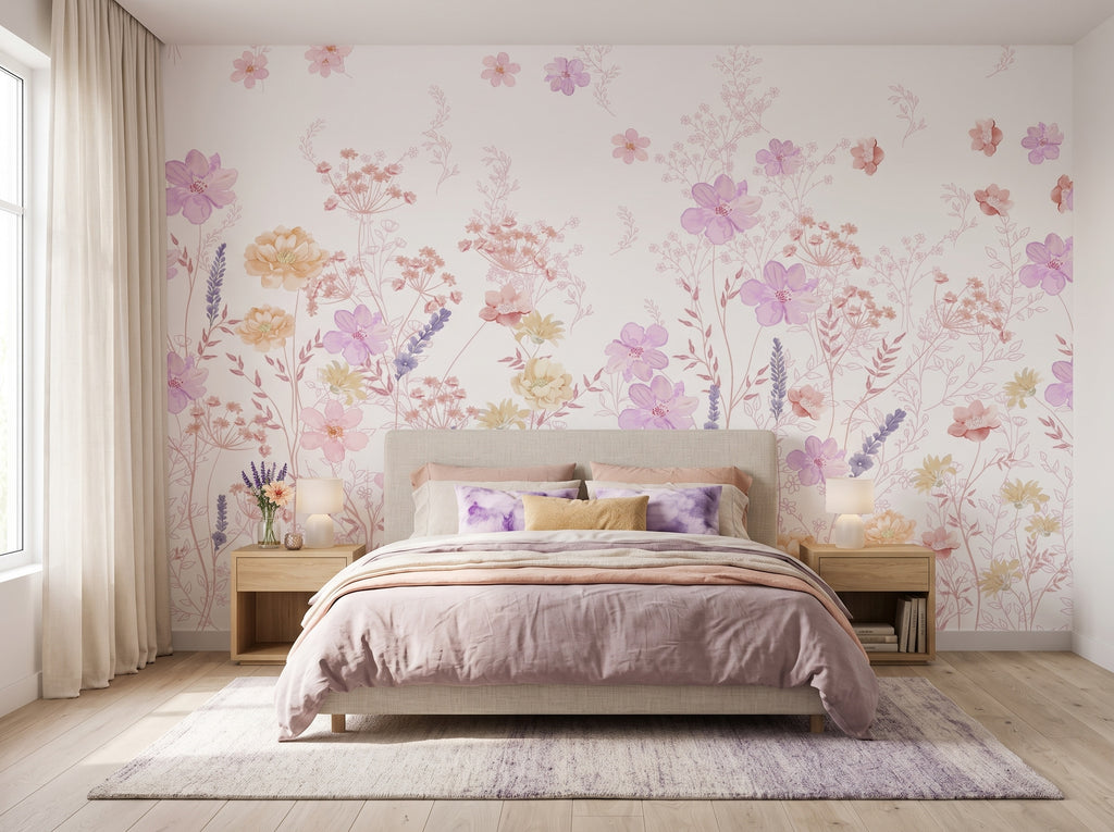 Pastel Flower Garden wallpaper in a styled room, view 2