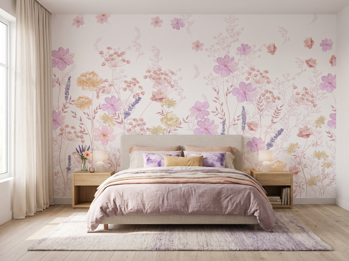 Pastel Flower Garden wallpaper in a styled room, view 2