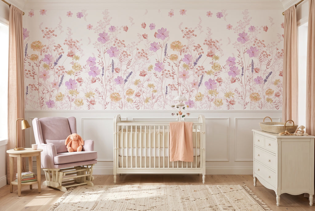 Pastel Flower Garden wallpaper in a styled room, view 3