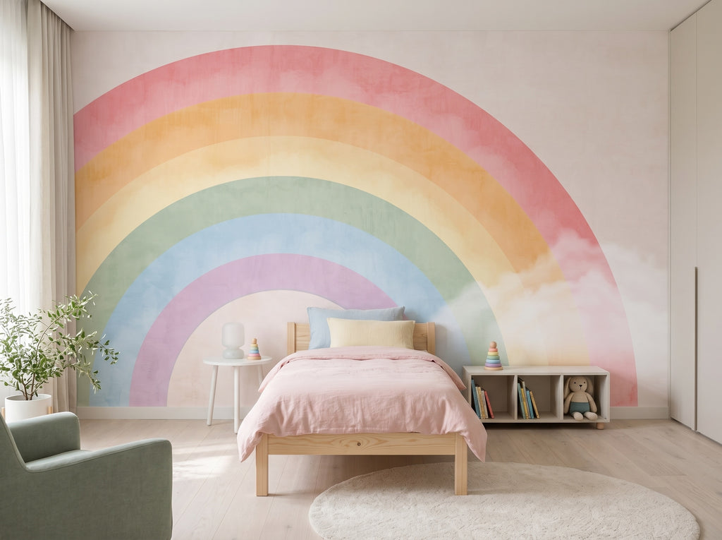 Oversized Watercolor Rainbow wallpaper in a styled room, view 2