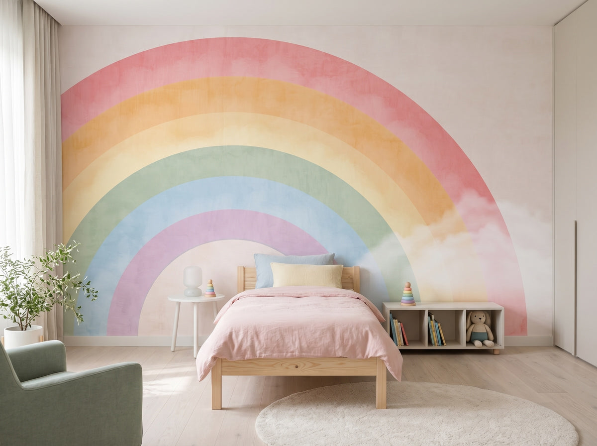 Oversized Watercolor Rainbow wallpaper in a styled room, view 2