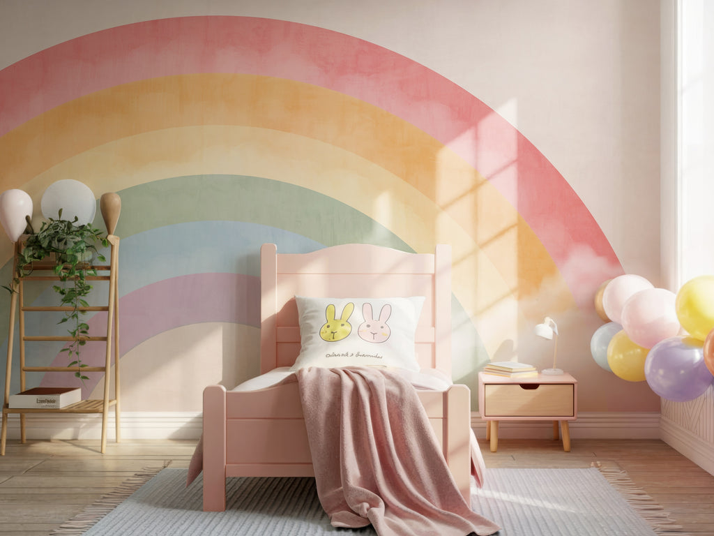 Oversized Watercolor Rainbow wallpaper in a styled room, view 3