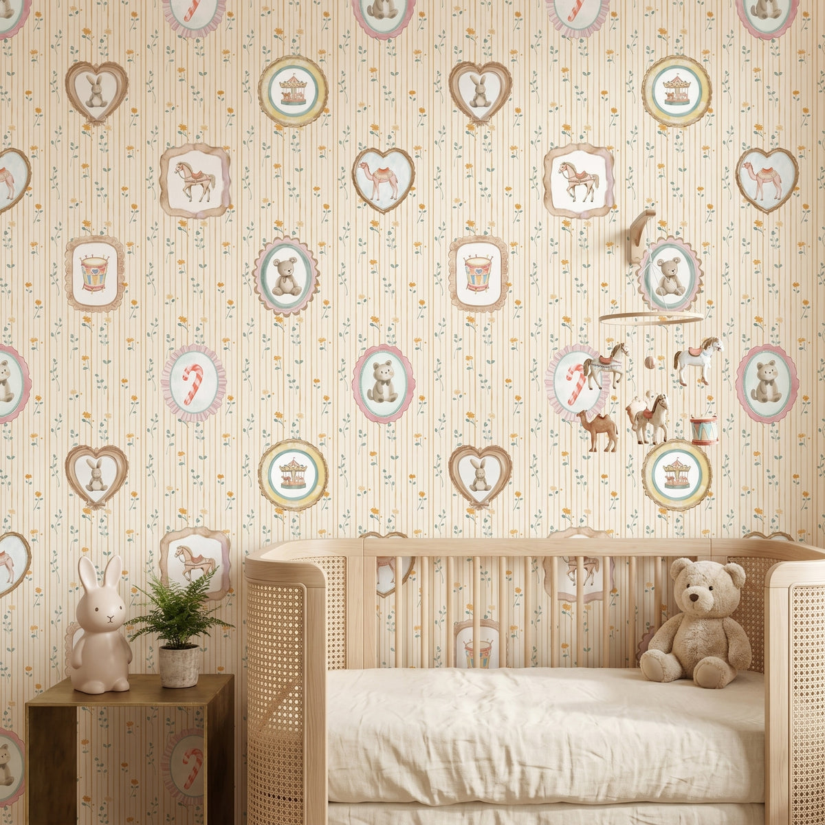 Vintage Framed Animal Friends wallpaper in a styled room, view 1