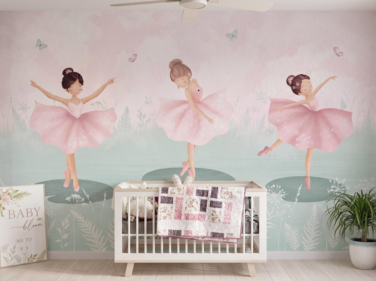 Pink Ballerinas wallpaper in a styled room, view 1