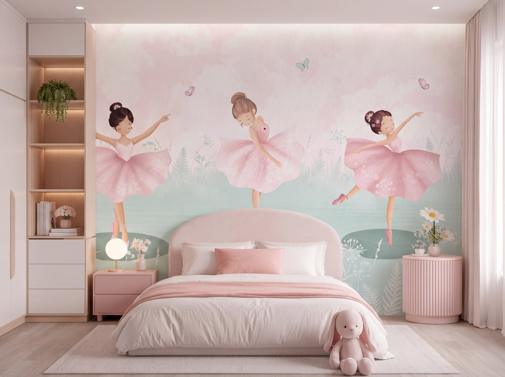 Pink Ballerinas wallpaper in a styled room, view 2