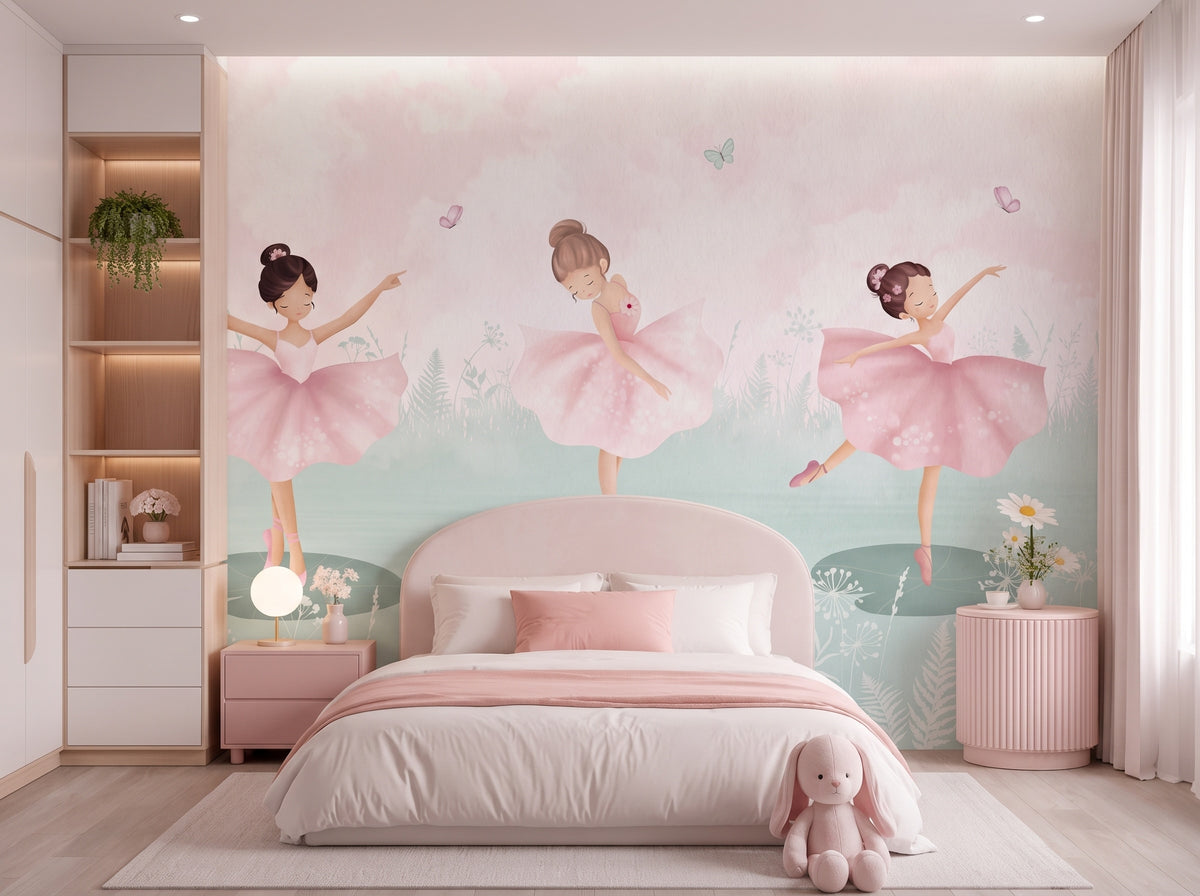 Pink Ballerinas wallpaper in a styled room, view 2