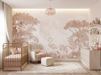 Blush Flamingos & Moonlit Tropics wallpaper in a styled room, view 1
