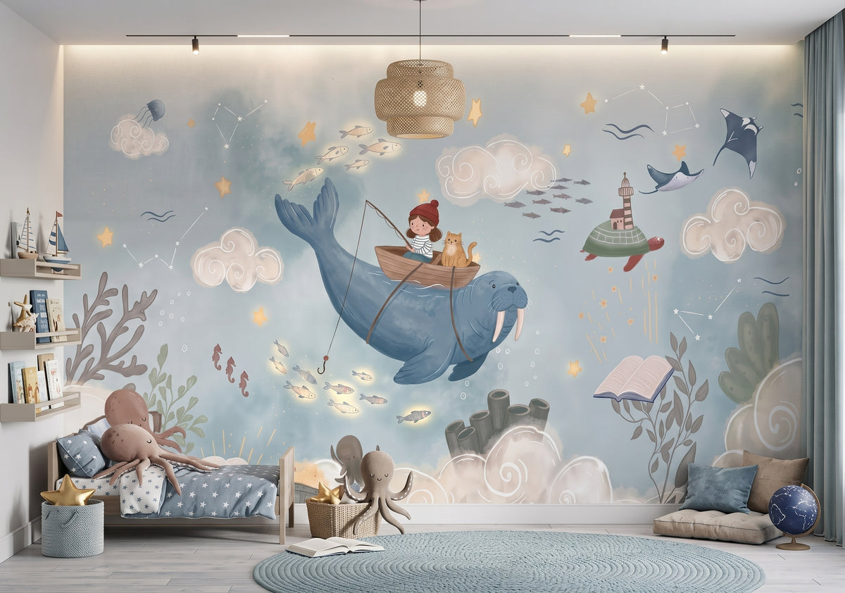 Blue Sea Adventure & Walrus wallpaper in a styled room, view 2