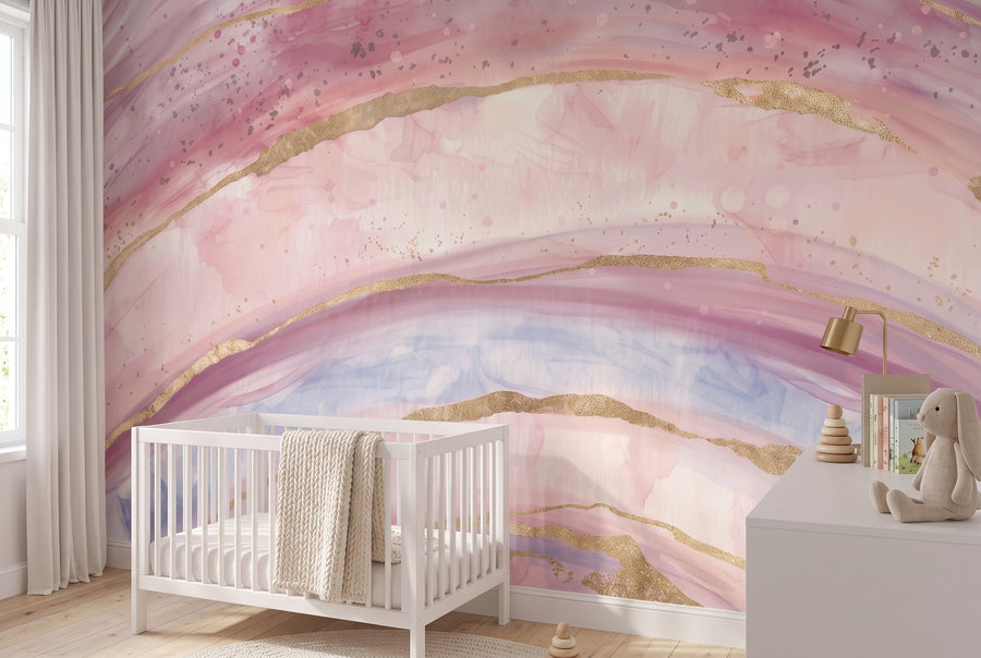 Pink & Blue Agate Waves wallpaper in a styled room, view 2