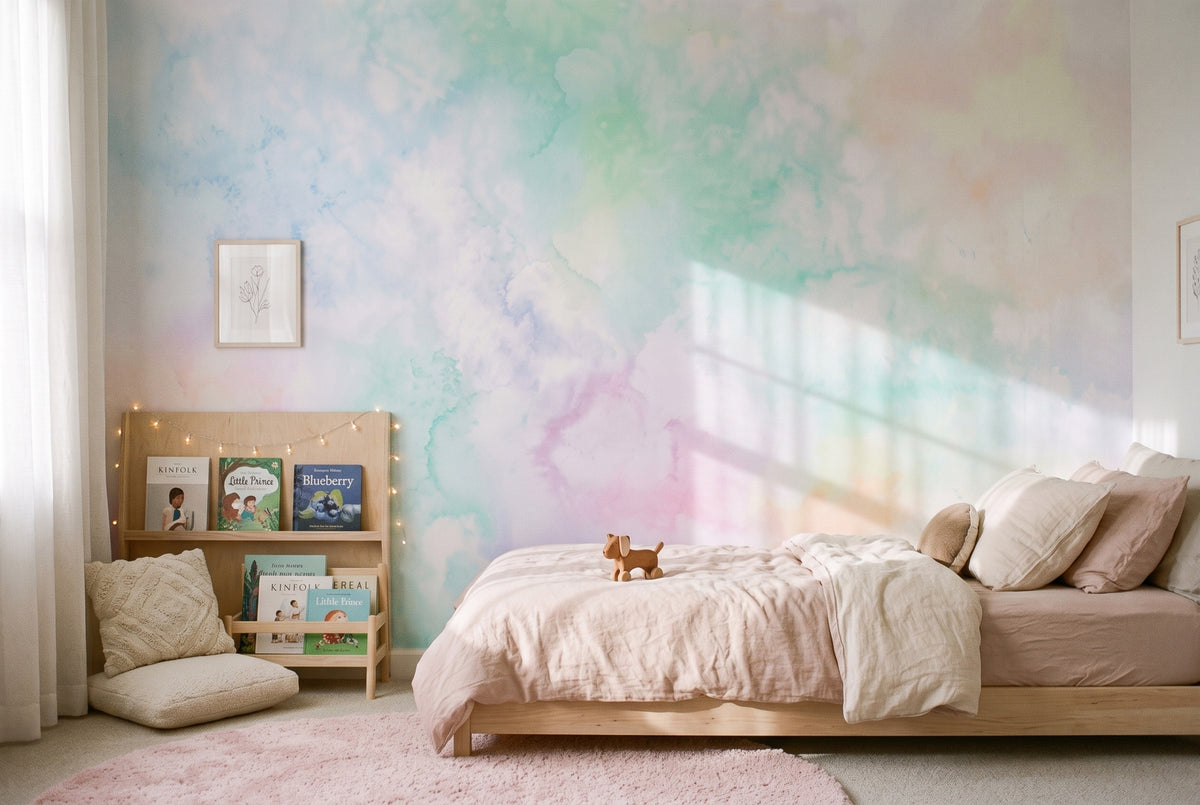 Pastel Abstract Cloudscape wallpaper in a styled room, view 2