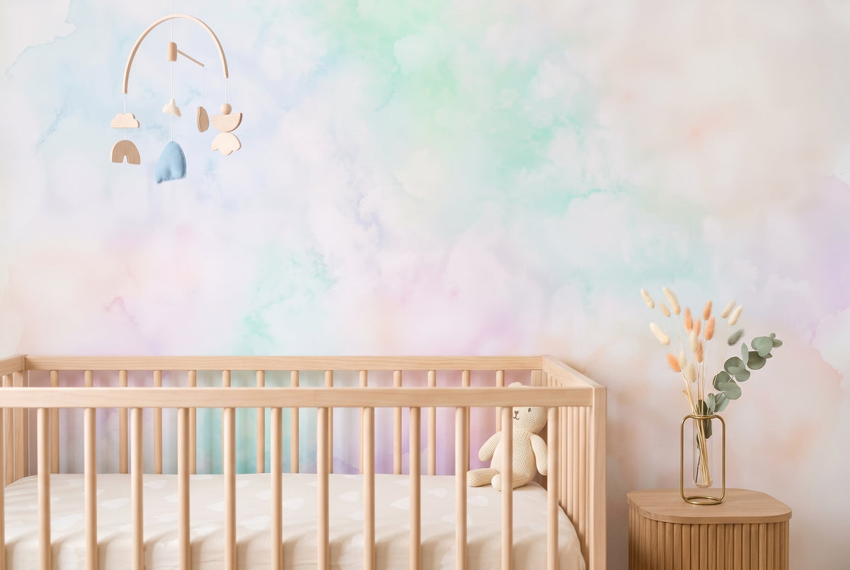 Pastel Abstract Cloudscape wallpaper in a styled room, view 3