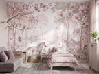 Pink Magnolia Forest & Horses wallpaper in a styled room, view 2