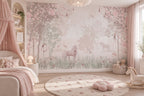Pink Blossom Forest & Deer wallpaper in a styled room, view 2
