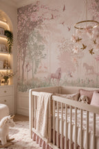 Pink Blossom Forest & Deer wallpaper in a styled room, view 3
